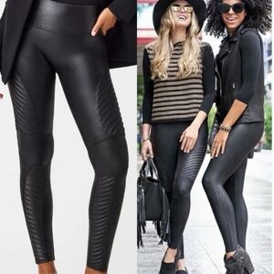 Spanx Faux Leather Moto Leggings Size Large